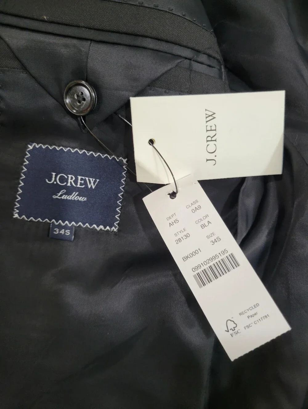 J Crew Ludlow Slim-fit suit jacket in Italian wool $550 Retail Size 34S Black